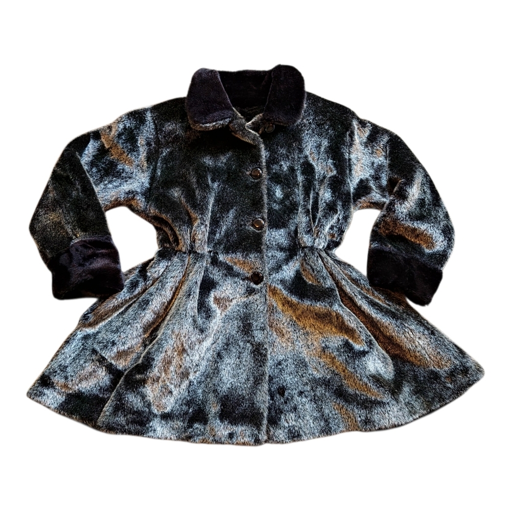 Vintage Y2K Glam Faux Fur Coat Fit N Flare‎ Cinched Waist Medium Mob Wife Cozy